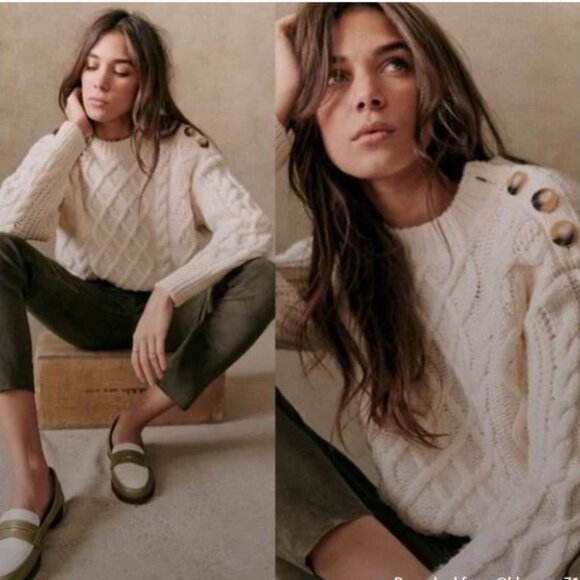 SEZANE James Merino Wool Cable Knit Jumper Sweater in Ecru Size XS - Picture 1 of 9